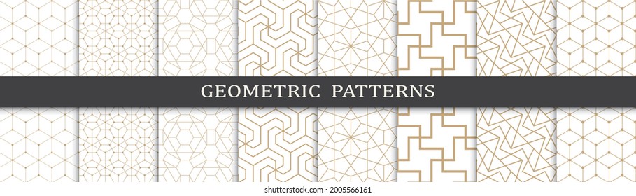 Set of geometric seamless patterns. Abstract geometric graphic design print pattern. Seamless geometric golden lines pattern.