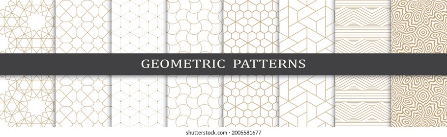 Set of geometric seamless patterns. Abstract geometric graphic design print pattern. Seamless geometric golden lines pattern.