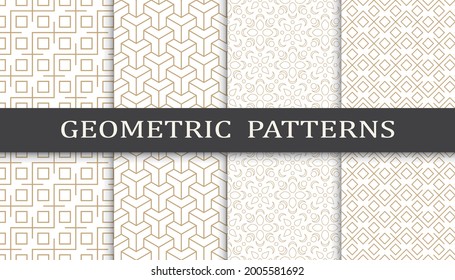 Set of geometric seamless patterns. Abstract geometric graphic design print pattern. Seamless geometric golden lines pattern.