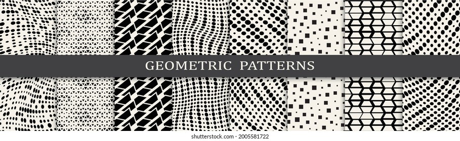 Set of geometric seamless patterns. Abstract geometric graphic design simple pattern. Seamless geometric halftone pattern.