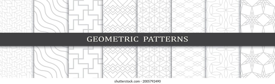 Set of geometric seamless patterns. Abstract geometric graphic design print pattern. Seamless geometric gray lines pattern.