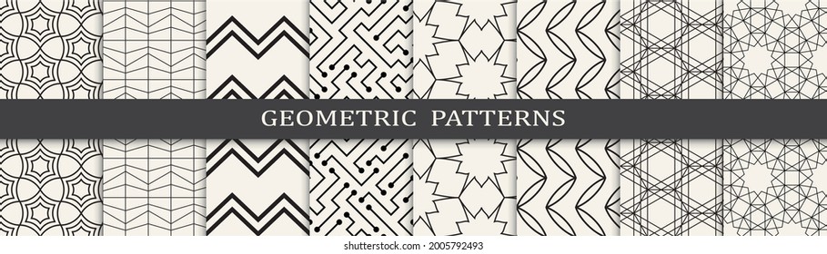 Set of geometric seamless patterns. Abstract geometric graphic design simple pattern. Seamless geometric lines pattern.