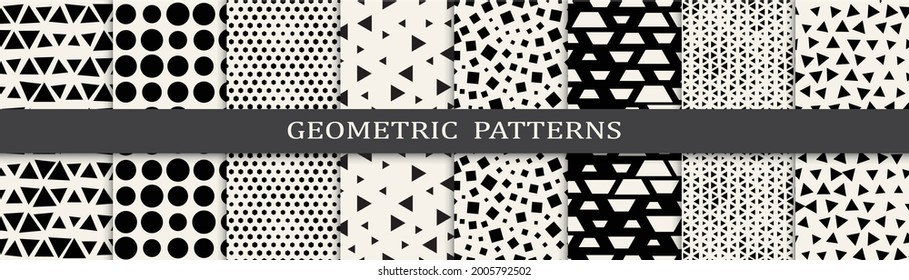 Set of geometric seamless patterns. Abstract geometric graphic design simple pattern. Seamless geometric halftone pattern.