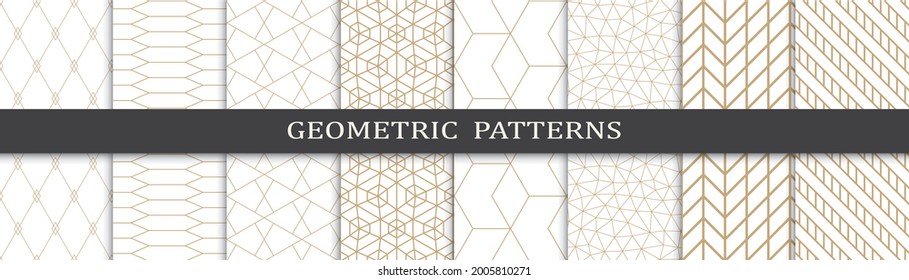 Set of geometric seamless patterns. Abstract geometric graphic design print pattern. Seamless geometric golden lines pattern.