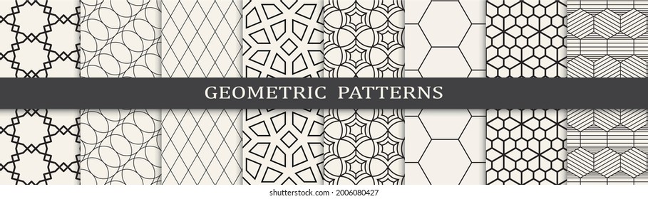 Conjunto de patrones geométricos sin soldadura. Resumen de diseño gráfico geométrico simple patrón. Patrón de líneas geométricas sin foco.