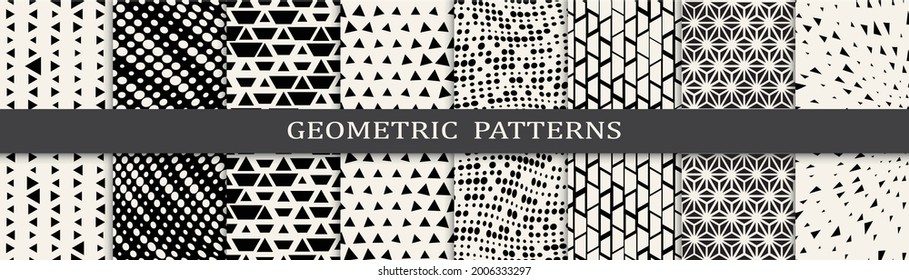 Set of geometric seamless patterns. Abstract geometric graphic design simple pattern. Seamless geometric halftone pattern.