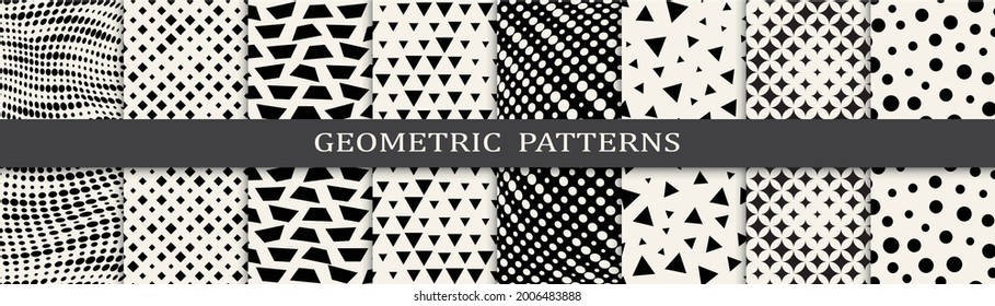 Set of geometric seamless patterns. Abstract geometric graphic design simple pattern. Seamless geometric halftone pattern.