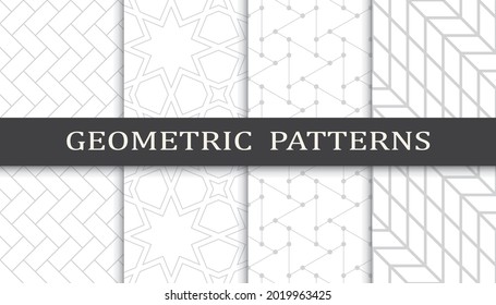 Set of geometric seamless patterns. Abstract geometric graphic design print pattern. Seamless geometric gray lines pattern.