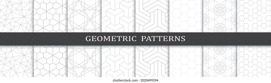 Set of geometric seamless patterns. Abstract geometric graphic design print pattern. Seamless geometric gray lines pattern.