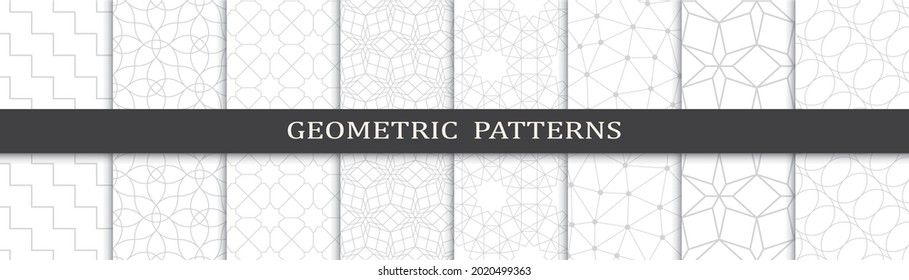 Set of geometric seamless patterns. Abstract geometric graphic design print pattern. Seamless geometric gray lines pattern.