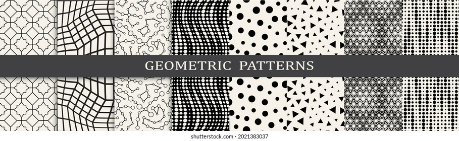 Set of geometric seamless patterns. Abstract geometric graphic design simple pattern. Seamless geometric halftone pattern.