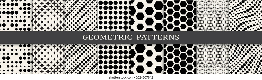 Set of geometric seamless patterns. Abstract geometric graphic design simple pattern. Seamless geometric halftone pattern.