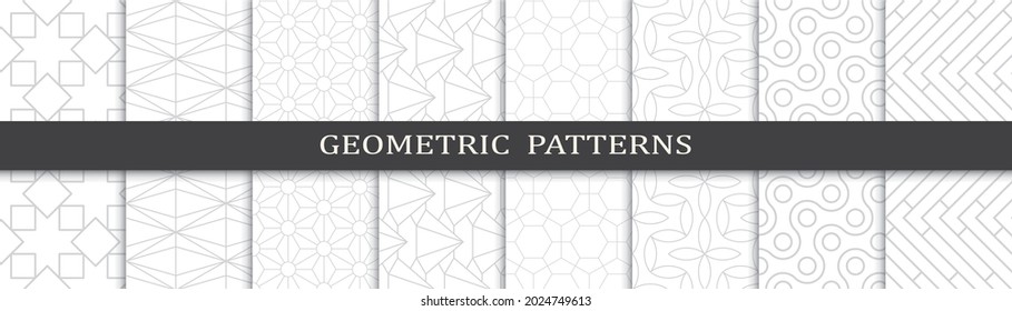 Set of geometric seamless patterns. Abstract geometric graphic design print pattern. Seamless geometric gray lines pattern.