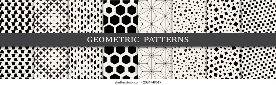 Set of geometric seamless patterns. Abstract geometric graphic design simple pattern. Seamless geometric halftone pattern.