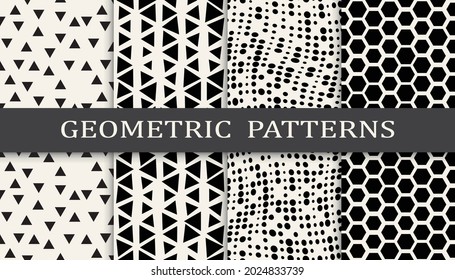 Conjunto de patrones geométricos sin soldadura. Resumen de diseño gráfico geométrico simple patrón. Patrón de medio tono geométrico sin foco.