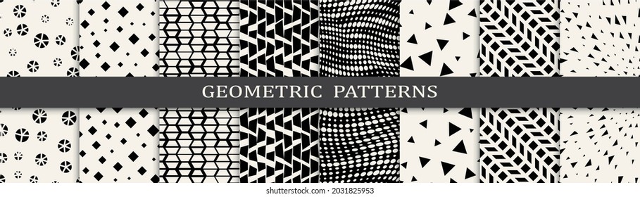Satz geometrischer nahtloser Muster. Abstraktes geometrisches, einfaches Muster. Nahtloses geometrisches Halbtonmuster.