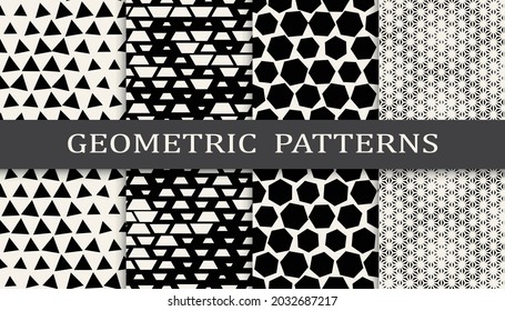 Set of geometric seamless patterns. Abstract geometric graphic design simple pattern. Seamless geometric halftone pattern.