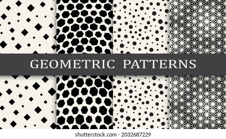 Set of geometric seamless patterns. Abstract geometric graphic design simple pattern. Seamless geometric halftone pattern.