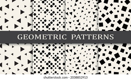 Set of geometric seamless patterns. Abstract geometric graphic design simple pattern. Seamless geometric halftone pattern.