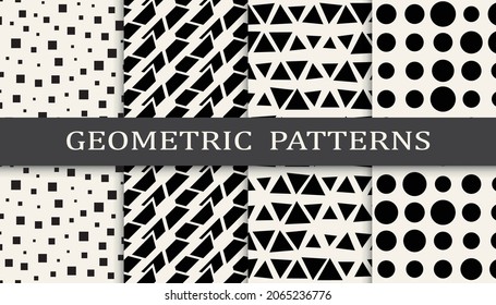 Set of geometric seamless patterns. Abstract geometric graphic design simple pattern. Seamless geometric halftone pattern.