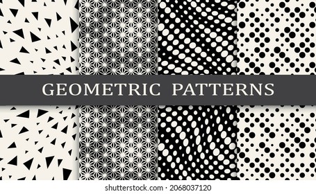 Set of geometric seamless patterns. Abstract geometric graphic design simple pattern. Seamless geometric halftone pattern.