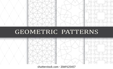 Set of geometric seamless patterns. Abstract geometric graphic design print pattern. Seamless geometric gray lines pattern.