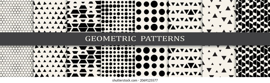 Set of geometric seamless patterns. Abstract geometric graphic design simple pattern. Seamless geometric halftone pattern.