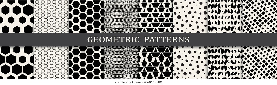 Set of geometric seamless patterns. Abstract geometric graphic design simple pattern. Seamless geometric halftone pattern.