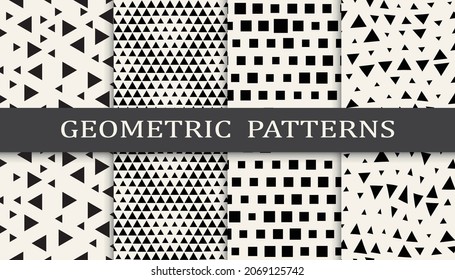 Set of geometric seamless patterns. Abstract geometric graphic design simple pattern. Seamless geometric halftone pattern.