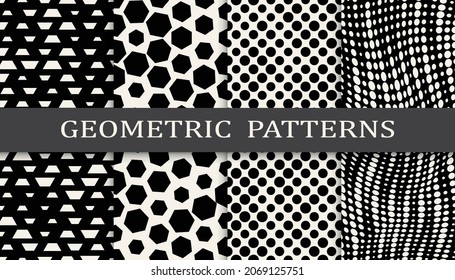 Conjunto de patrones geométricos sin soldadura. Resumen de diseño gráfico geométrico simple patrón. Patrón de medio tono geométrico sin foco.
