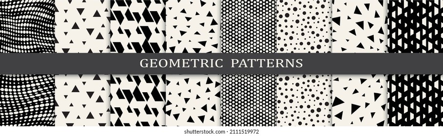 Conjunto de patrones geométricos sin soldadura. Resumen de diseño gráfico geométrico simple patrón. Patrón de líneas geométricas sin foco.