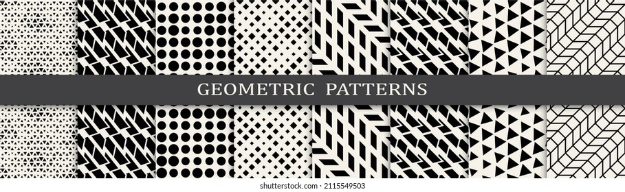 Set of geometric seamless patterns. Abstract geometric graphic design simple pattern. Seamless geometric halftone pattern.