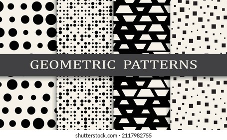 Set of geometric seamless patterns. Abstract geometric graphic design simple pattern. Seamless geometric halftone pattern.