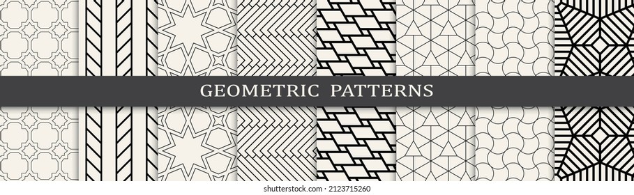 Set of geometric seamless patterns. Abstract geometric graphic design simple pattern. Seamless geometric lines pattern.