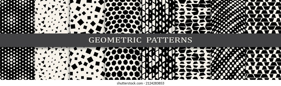Set of geometric seamless patterns. Abstract geometric graphic design simple pattern. Seamless geometric halftone pattern.
