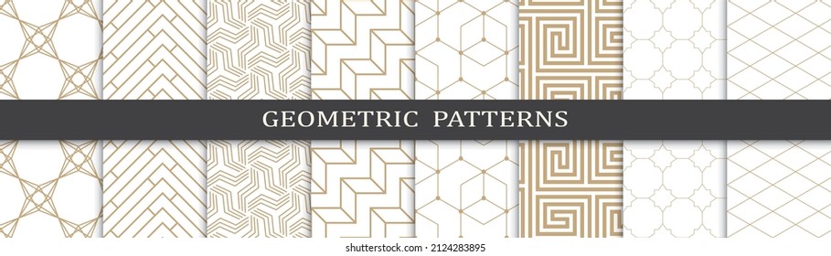 Set of geometric seamless patterns. Abstract geometric graphic design print pattern. Seamless geometric golden lines pattern.