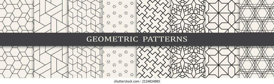 Satz geometrischer nahtloser Muster. Abstraktes geometrisches, einfaches Muster. Nahtlose geometrische Linienmuster.