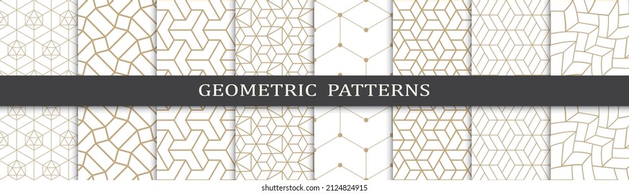 Set of geometric seamless patterns. Abstract geometric graphic design print pattern. Seamless geometric golden lines pattern.
