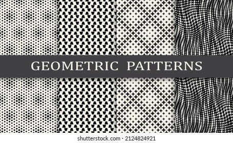 Set of geometric seamless patterns. Abstract geometric graphic design simple pattern. Seamless geometric halftone pattern.