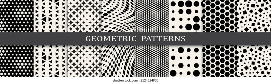 Set of geometric seamless patterns. Abstract geometric graphic design simple pattern. Seamless geometric halftone pattern.