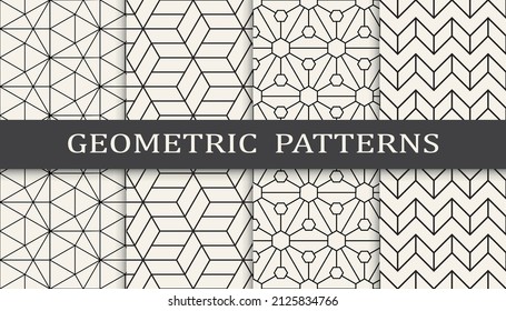 Satz geometrischer nahtloser Muster. Abstraktes geometrisches, einfaches Muster. Nahtlose geometrische Linienmuster.