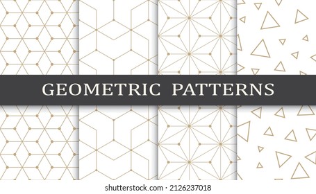 Set of geometric seamless patterns. Abstract geometric graphic design print pattern. Seamless geometric golden lines pattern.