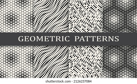 Set of geometric seamless patterns. Abstract geometric graphic design simple pattern. Seamless geometric halftone pattern.