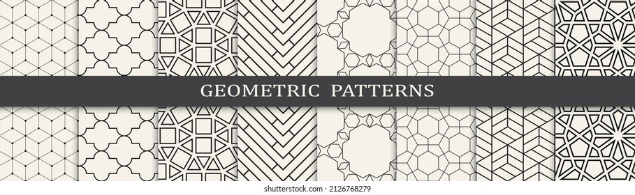Set of geometric seamless patterns. Abstract geometric graphic design simple pattern. Seamless geometric lines pattern.