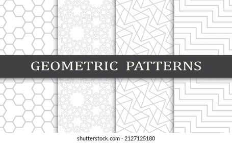 Set of geometric seamless patterns. Abstract geometric graphic design print pattern. Seamless geometric gray lines pattern.