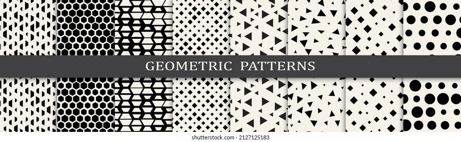 Set of geometric seamless patterns. Abstract geometric graphic design simple pattern. Seamless geometric halftone pattern.