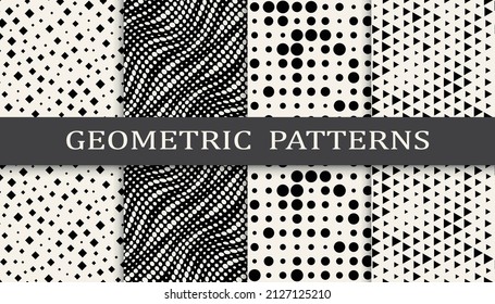 Set of geometric seamless patterns. Abstract geometric graphic design simple pattern. Seamless geometric halftone pattern.