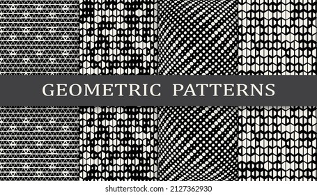 Set of geometric seamless patterns. Abstract geometric graphic design simple pattern. Seamless geometric halftone pattern.