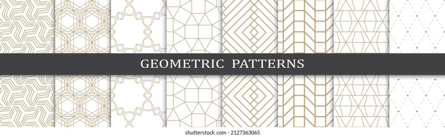 Set of geometric seamless patterns. Abstract geometric graphic design print pattern. Seamless geometric golden lines pattern.