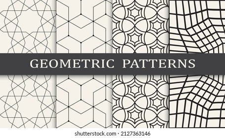 Set of geometric seamless patterns. Abstract geometric graphic design print pattern. Seamless geometric golden lines pattern.